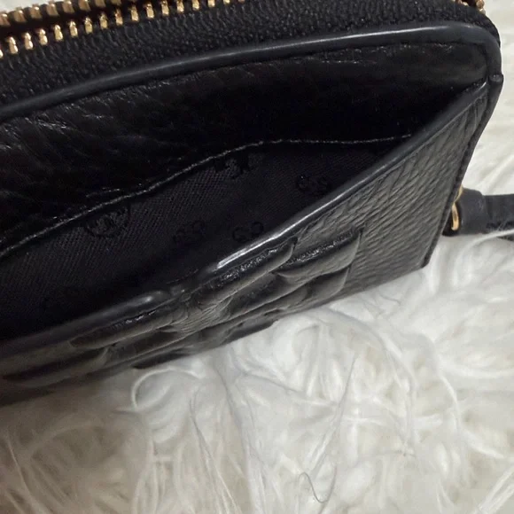 Tory Burch Black zipper pebbled leather card holder/coin case w/pouch - Picture 4 of 13